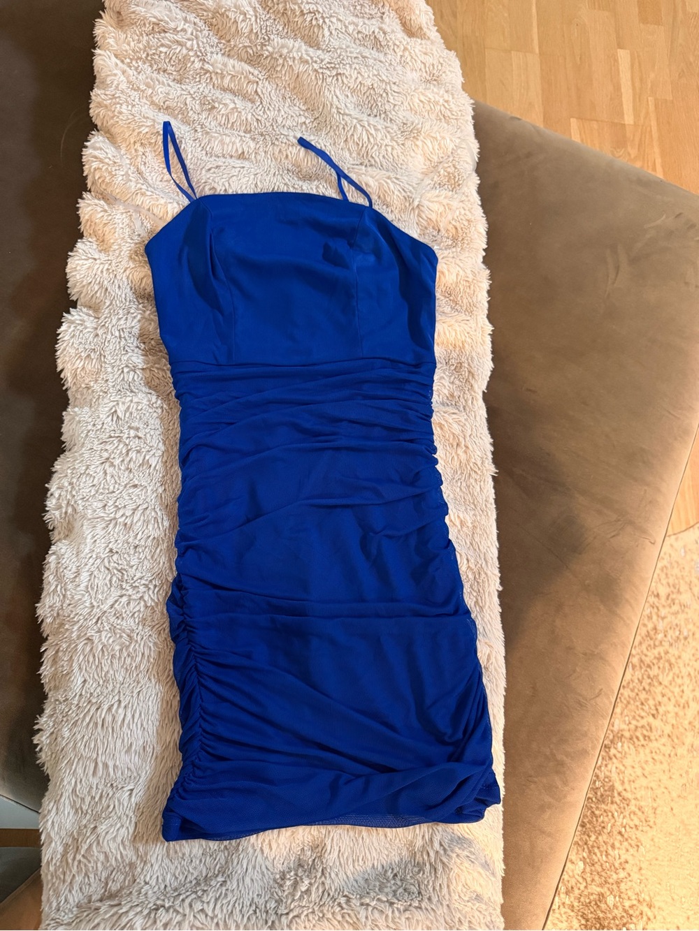 Royal Blue Ruched Spaghetti-Strap Mini Dress